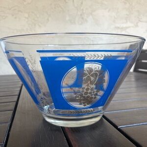 Mid Century Hazel Atlas Blue Gold Grapes Bowl